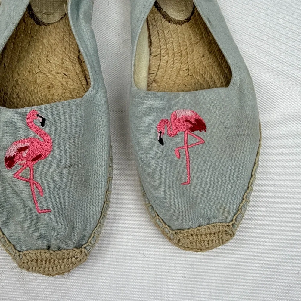 Soludos Flamingo Canvas Espadrilles Gray Slip On Flats 8.5